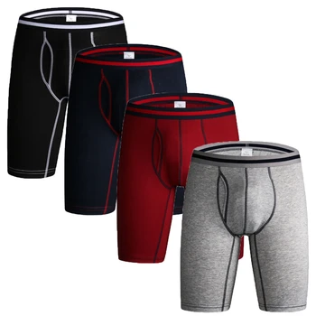 

4pcs New Underwear Men Boxer Patchwork Cotton Long Leg Mid-Waist Panties Fitness Underpants Wear-resistant Boxers Innerwear