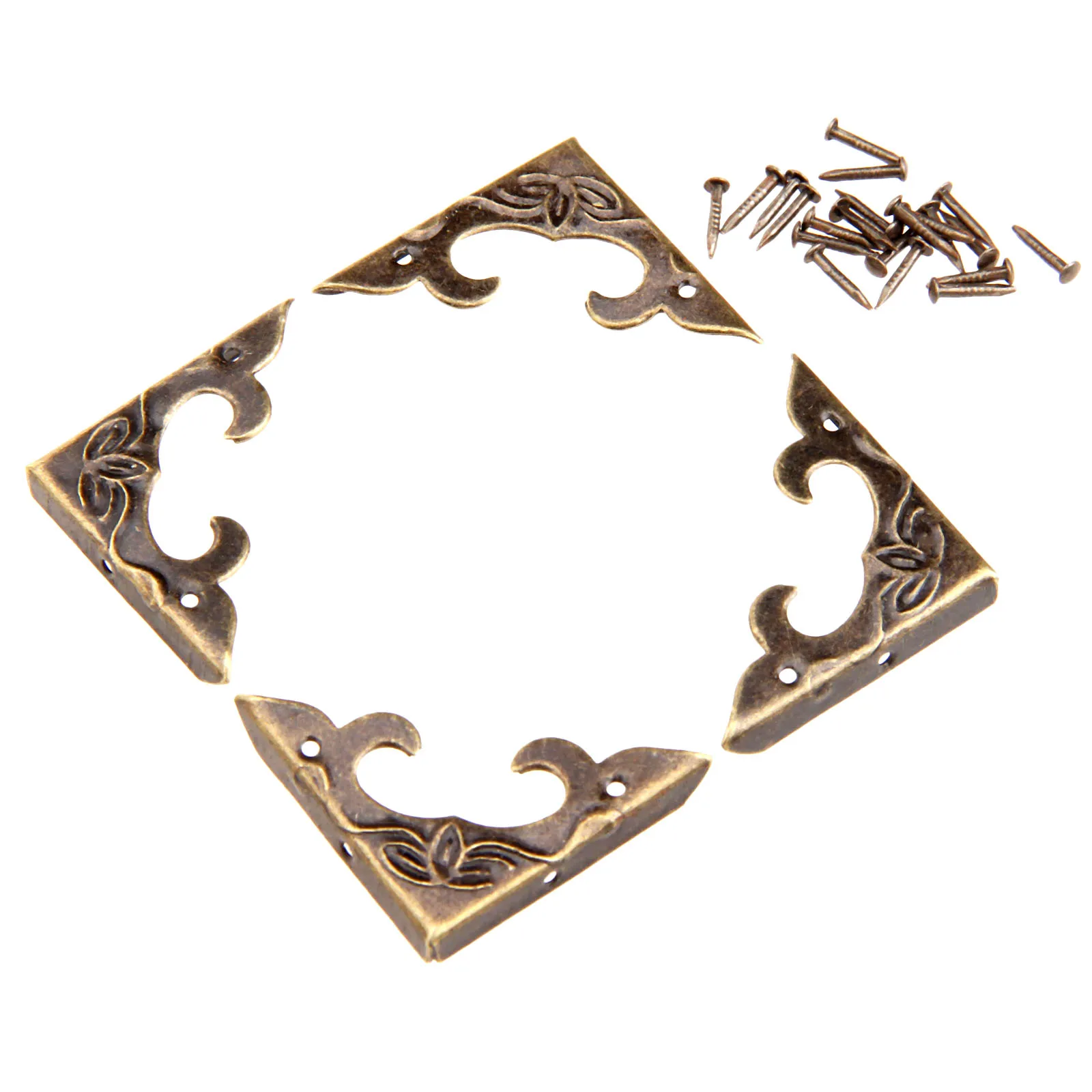 20pcs Corner Protectors Iron Triangle Brackets Decorative Feet Leg Metal vintage Furniture Box Antique Bronze 30*30mm with nials