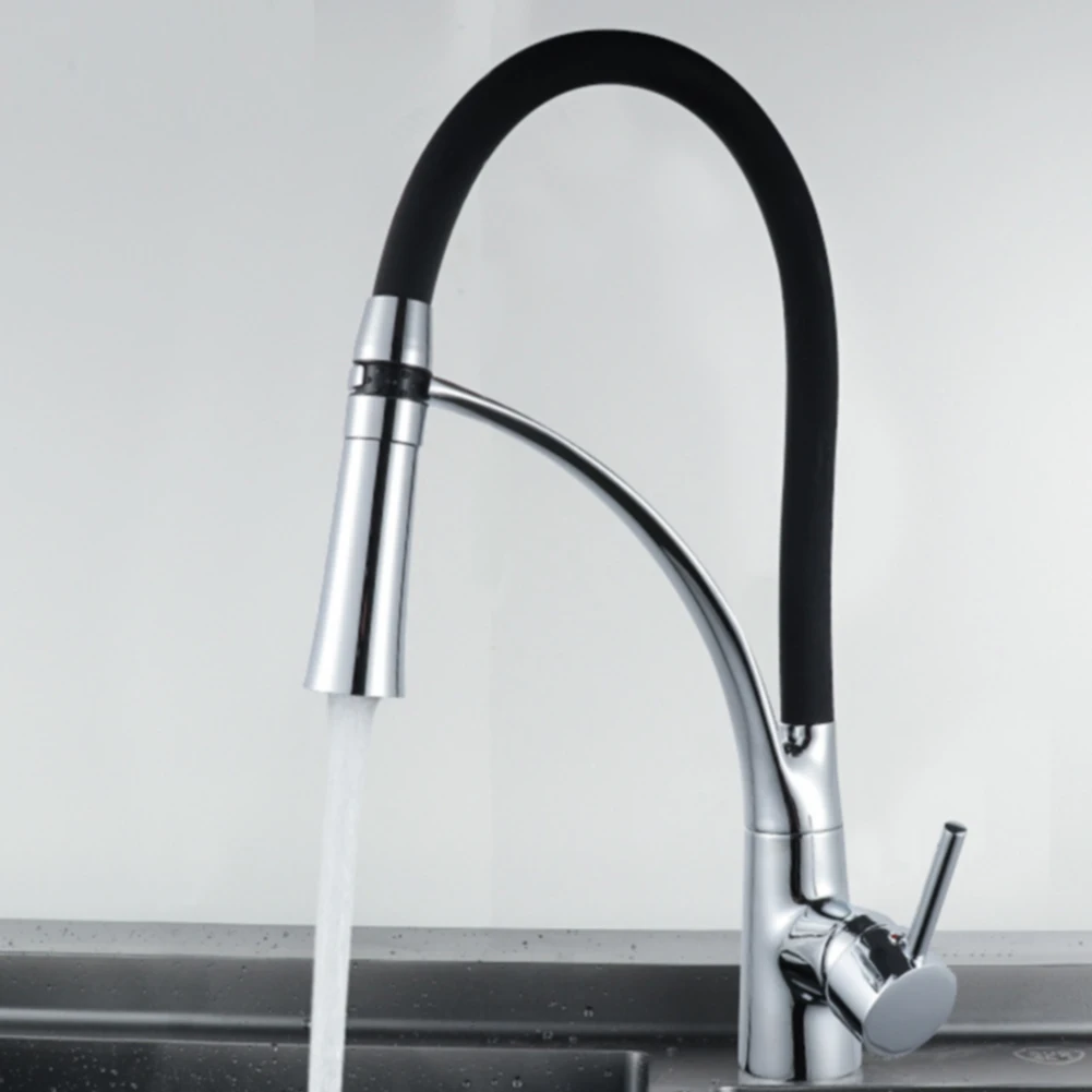 

Faucet Cold-Hot Water Led Durable Professional Plated Kitchen Sink High-Arch Spout Pull-out Practical Spray Home Easy Install