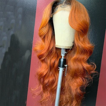 

Deep part Lace Front Human Hair Wigs 180% Density Brazilian Orange Color Remy Wavy Human Hair Pre-Plucked Hairline