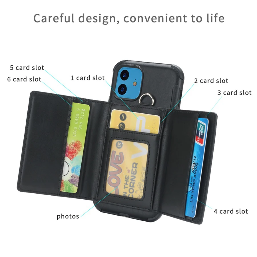 Cover Case For iPhone 11 pro max 6 7 8 plus Case Luxury Plain Leather Wallet Cover For iPhone 11 pro X Xs Max XR Phone Bag Case