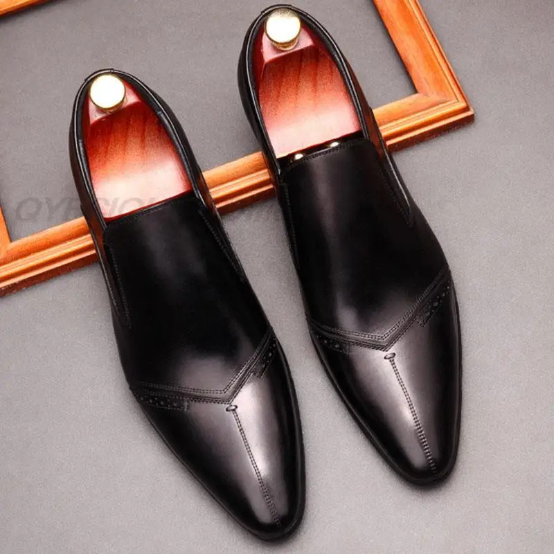 New Office Wedding Men Genuine Leather Shoes Loafers Quality Man Flats Hot Sale Dress Shoe Black Red Wine | Обувь