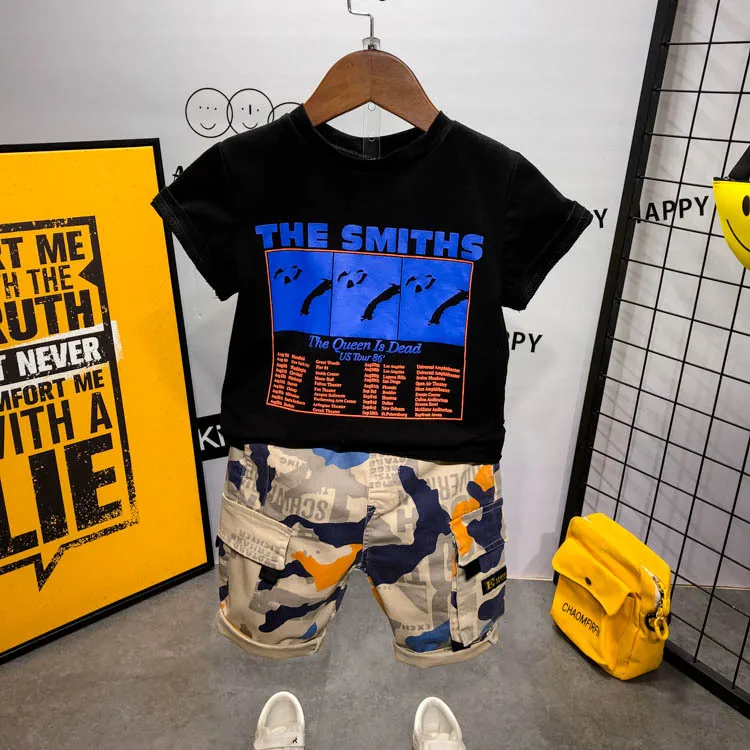 

2019 Summer New Style Childrenswear BOY'S Lettered Printed Shirt Children Baby Short-sleeved round Collar T-shirt Moisture Wicki