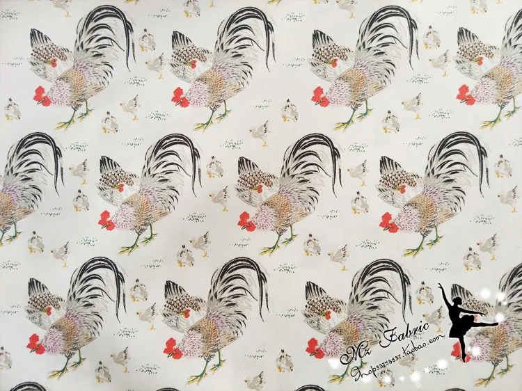 Width 140cm animal chicken hen Fabric 100% Cotton Printed Patchwork Sewing Material For Diy Dress Clothing |