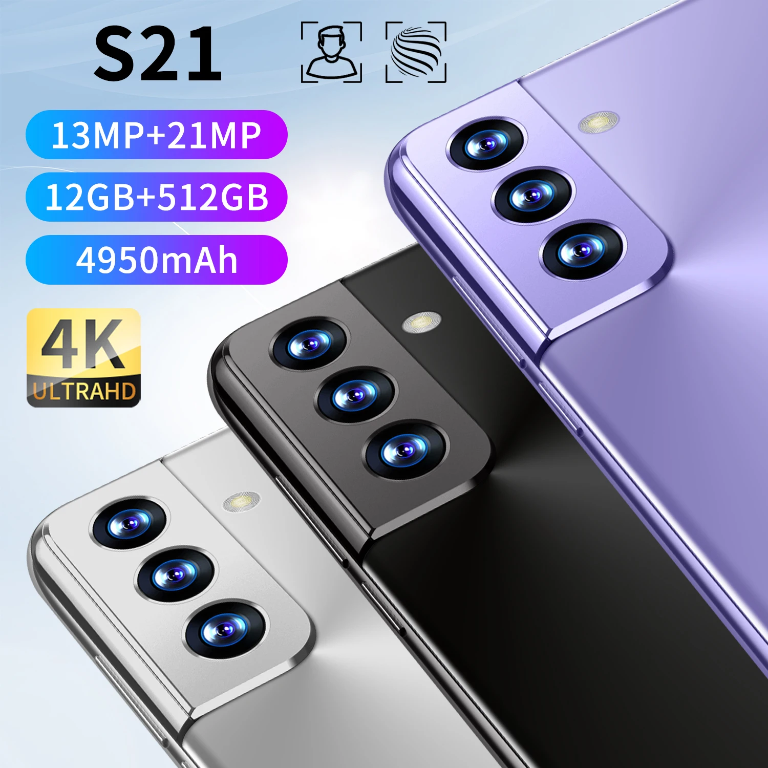 Смартфон S21 5 3 дюйма 12 + 512 ГБ 4950 мАч Android 4G | Мобильные телефоны и аксессуары