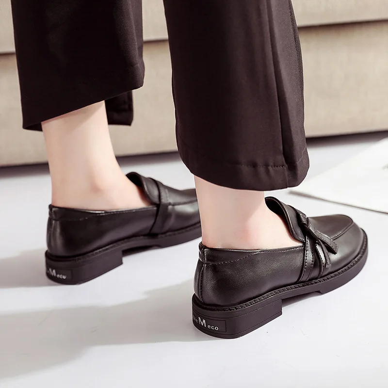 

Leather Shoes Women's 2019 Summer New Products British-Style Leather Shoes Women's round-Toe Non-slip Sole Casual Shoes Women's