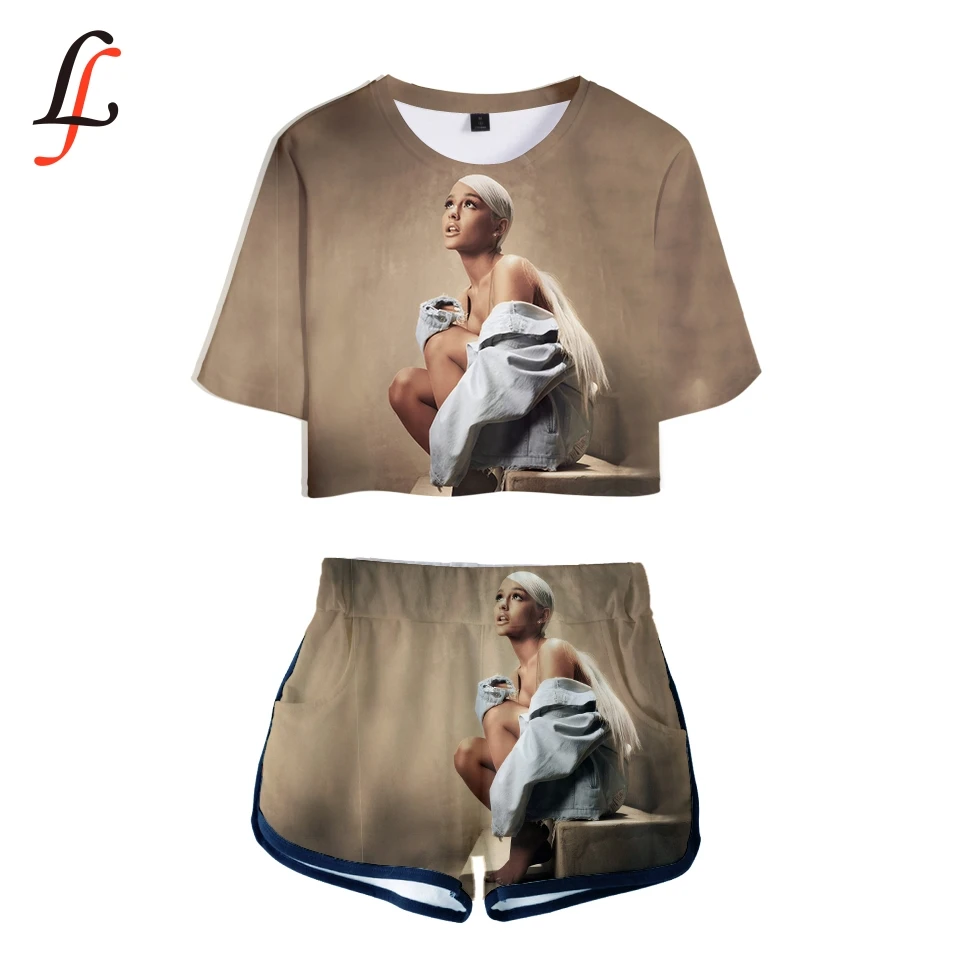 

Ariana Grande 3D harajuku Modis Hot Sexy Two Piece Sets Soft T-shirt and Elastic Shorts Kpop New fashion Sexy Style Suit XS-XXL