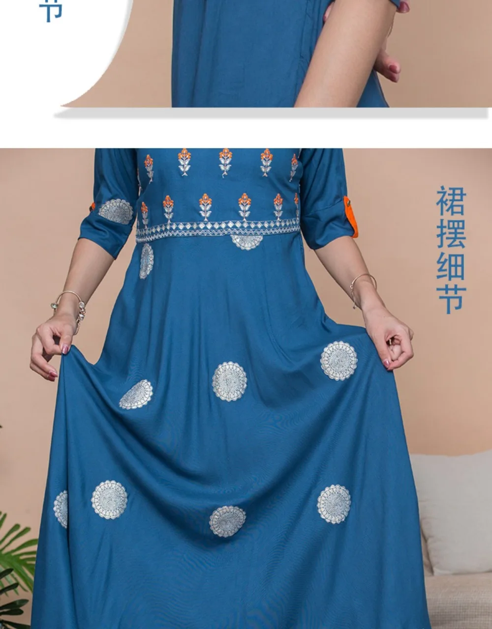 Женские модные комплекты в этническом стиле хлопок Индия Kurtas три четверти рукав длинное платье