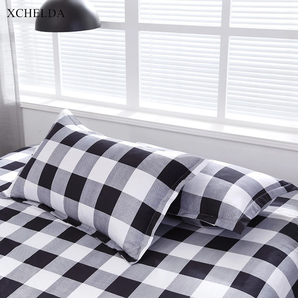 Plaid Comforter Duvet Cover Bed Sheet set Double Queen King Size Bedding Set Black White Cotton Adult linens Home Textile