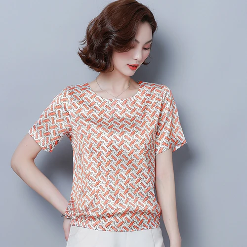 4XL размера плюс blusas mujer de moda повседневные блузы с коротким рукавом и принтом женские топы и блузки 5660 50 - Цвет: Оранжевый