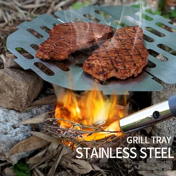 

Hexagonal Folding Stainless Steel BBQ Pan Barbecue Tray Stove Topper Plate Cookware Accessories For Outdoor Cooking Tools
