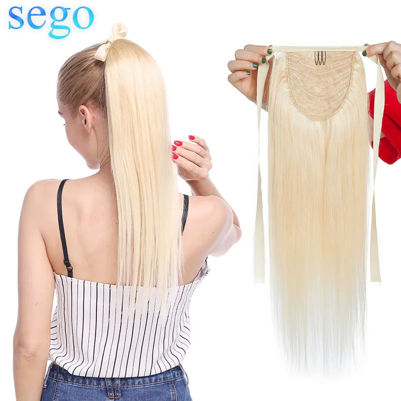 Hair-Extensions Ponytail Human-Hair Brazilian-Hairpieces SEGO Straight 14-20-Ribbon 80g-95g