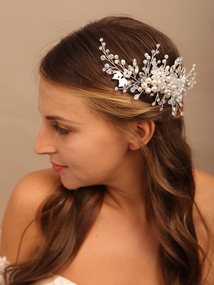 Wedding Bride Bridal Party Pearl Crystal Flowers Tiara Hair Band Headband 