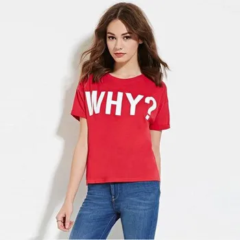 

5252#WHY Printed Letter Red Top Women's Loose-Fit Short Sleeve Women's 2020 New T-shirt