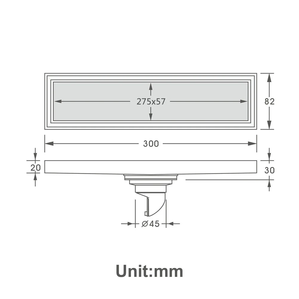 Description Picture 6 of itemBrushed 300*82mm brass bathroom floor drain rectangle shower room drainer Invisible Insert ceramic tile high quality copper
