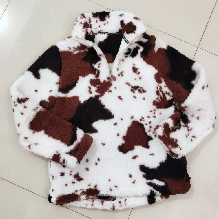 cow print sherpa pullover
