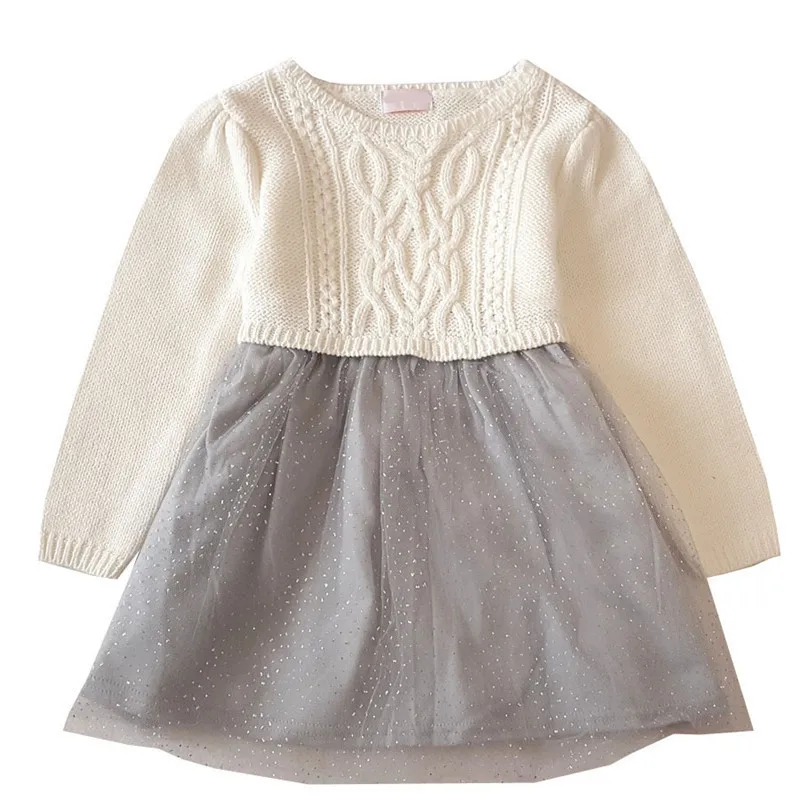 Новинка; платье для маленьких девочек; сезон весна-осень; Высококачественный вязаный свитер; Сетчатое платье для девочек; одежда для детей; модное платье принцессы;