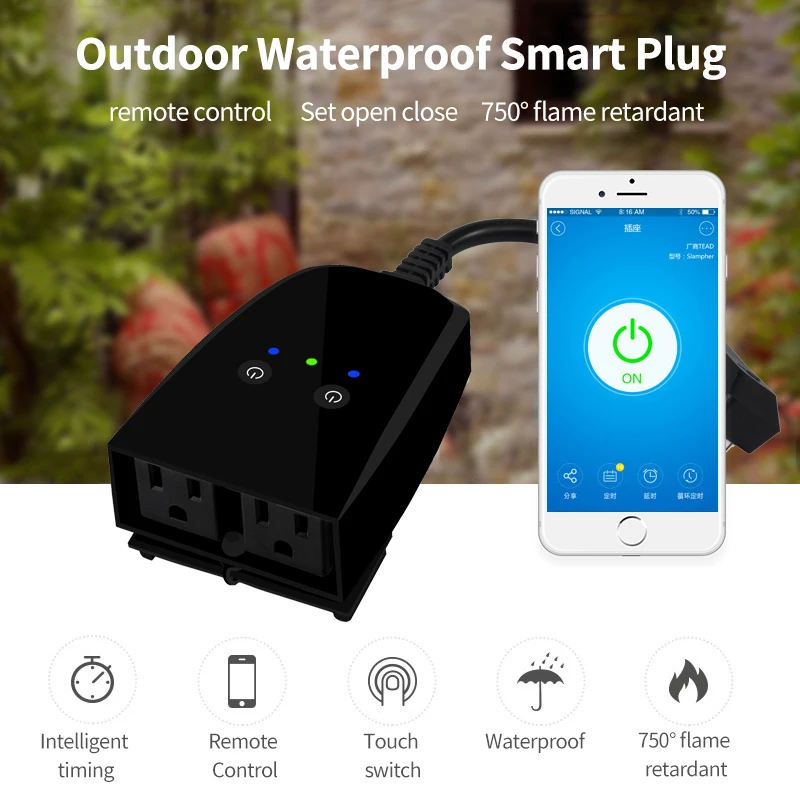

Dual Sockets Outdoor Smart Plug Waterproof Wifi Plug WiFi eWelink APP Control Voice Control Compatible with Alexa & Google Home