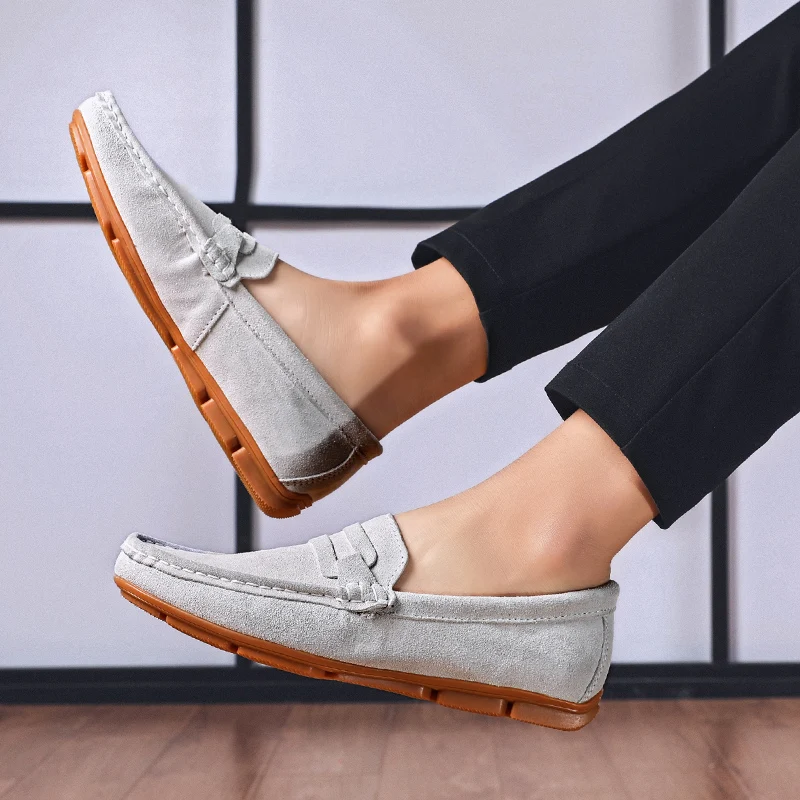 Handmade Suede Leather Mens Shoes Casual Luxury Brand Men Loafers Breathable Driving Shoes Slipon Moccasins Men Big Size