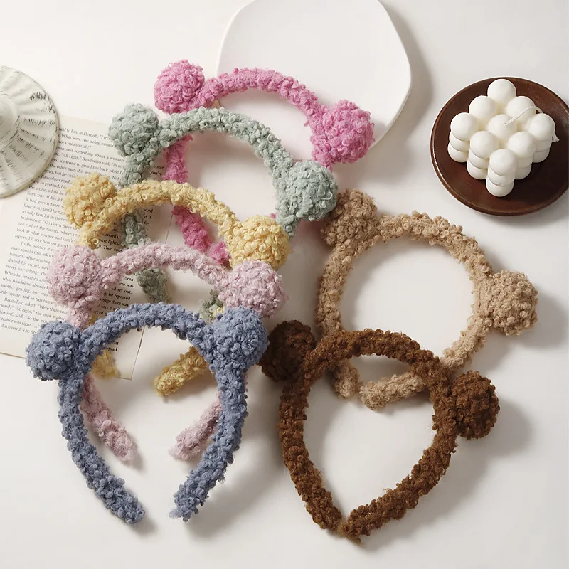 

New Hot Sale Korean Lovely Headband For Girls Hairbands Candy Color Wool Women Girls Hair Accessories Party Handmade Hair Hoops