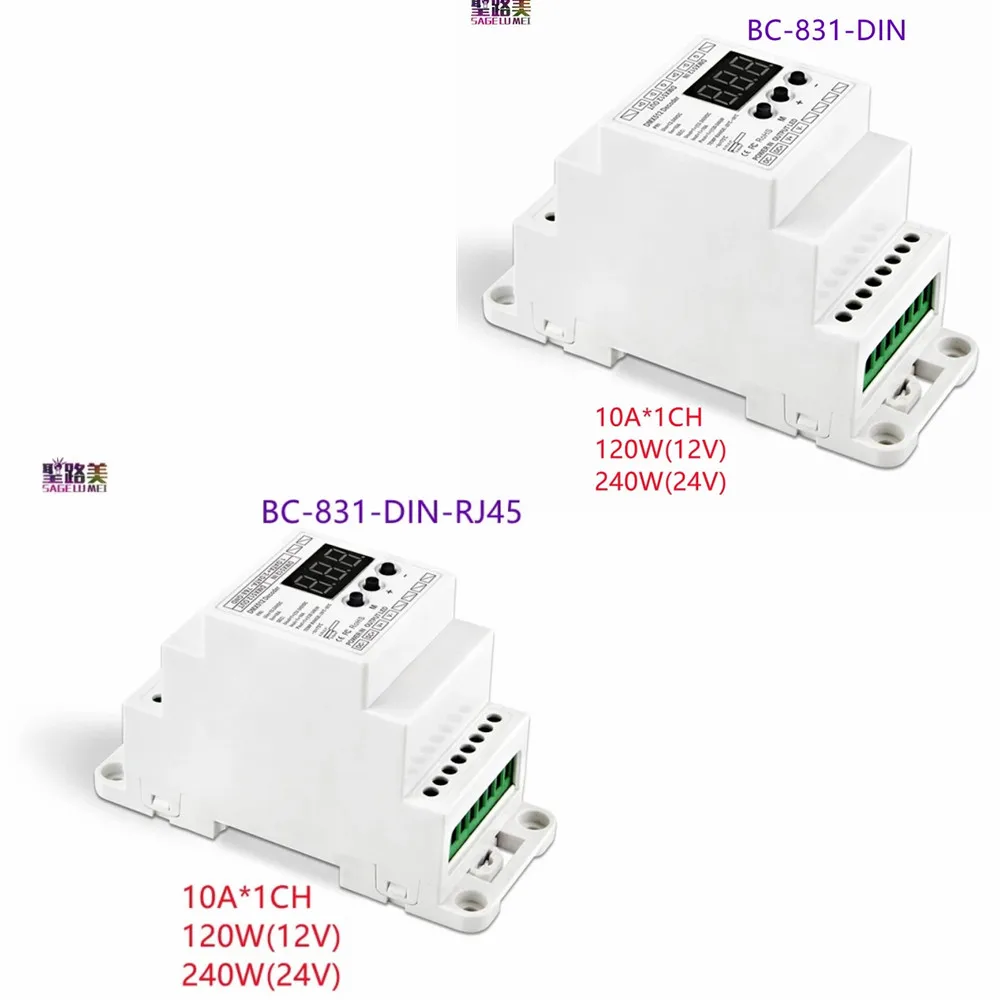 BC-831-DIN/BC-831-DIN-RJ45 DIN Rail 10A * 1CH светодиодный 1990 DMX512 декодер постоянный Напряжение с RJ45