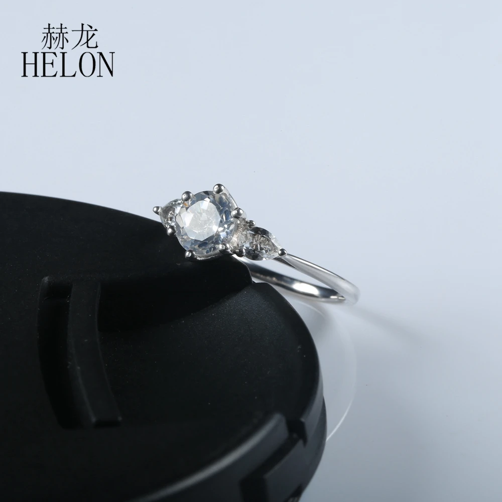 HELON серебро 925 пробы, сертифицированное круглое карат, натуральный белый топаз, обручальное кольцо, женское ювелирное изделие