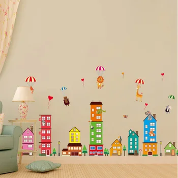 

Cartoon City Wall Sticker Nursery Stairs Aisle Wall Pictures DIY Kids Room Decoration Baby Bedroom Decor Living Room Wallpaper