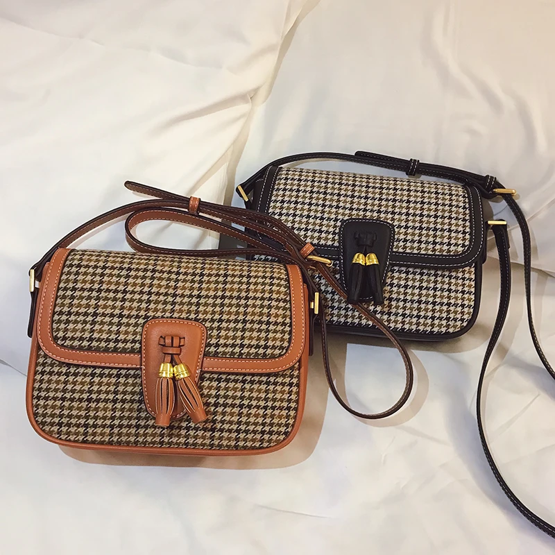 

Woollen Thousand Birds Pattern Bag Female Bag 2019 New Style Slant Bag Single Shoulder Fashion Simple Saddle Bag