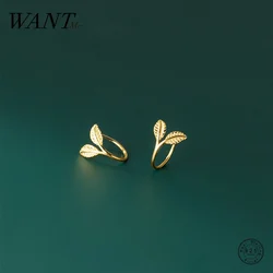 WANTME 925 Sterling Silver Cute Sweet Leaf Chic Branch Stud Earrings for Women Teen Charm Simple Party Jewelry Accessories Gift