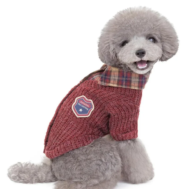 Вязаный свитер для домашних животных, теплое осенне-зимнее пальто с лацканами, хлопковая одежда для собак для отдыха, одежда для маленьких и средних домашних животных, S-XXL