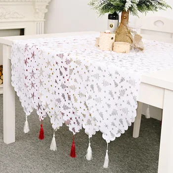 

Christmas decorations bronzing white table runner creative European and American dining table villain Christmas tree decoration