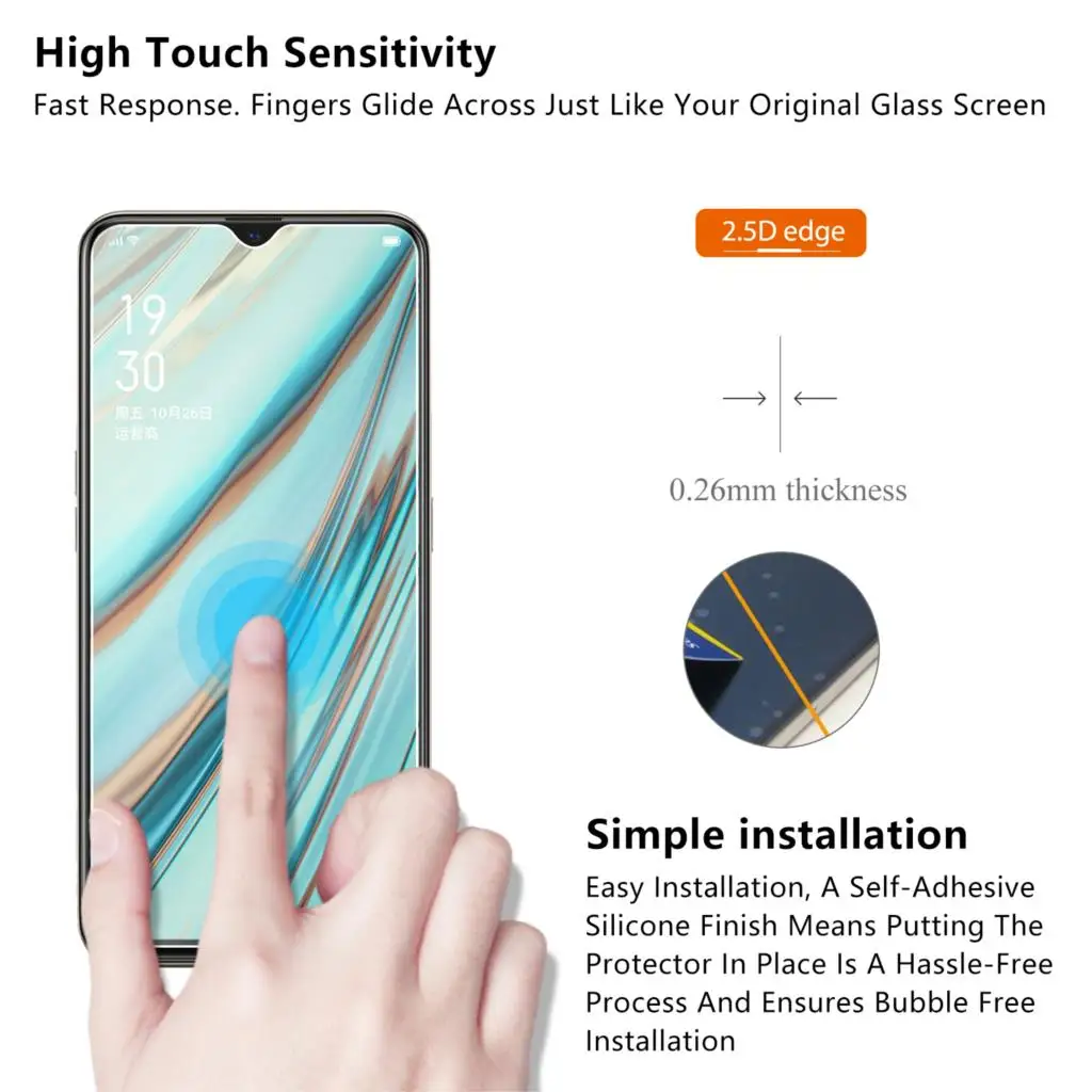 Закаленное стекло для Oppo A9 2020 Защитное экрана 2.5D 9H Премиум защитная