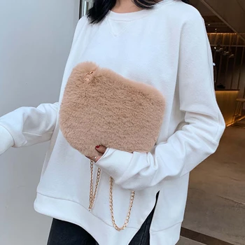 

Elegant Female Mini Bucket Bag 2019 Winter New Quality Soft Plush Women's Designer Handbag Chain Shoulder Messenger Bag Purses