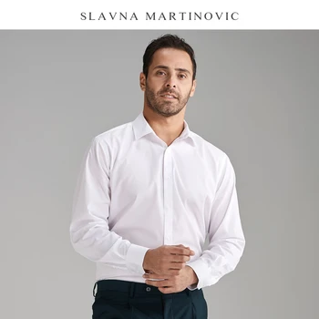 

Slavna Martinovic White Shirt Men's Long-sleeved Groomsman Business Dress Professional Work Suit Shirt