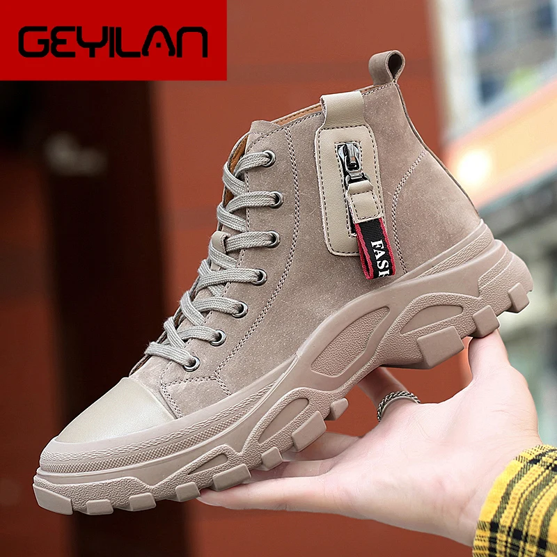 

2019 Men's Boots Fashion Work Boot Male Autumn Leahter Footwear High Top Leather Casual Shoes Man High Help