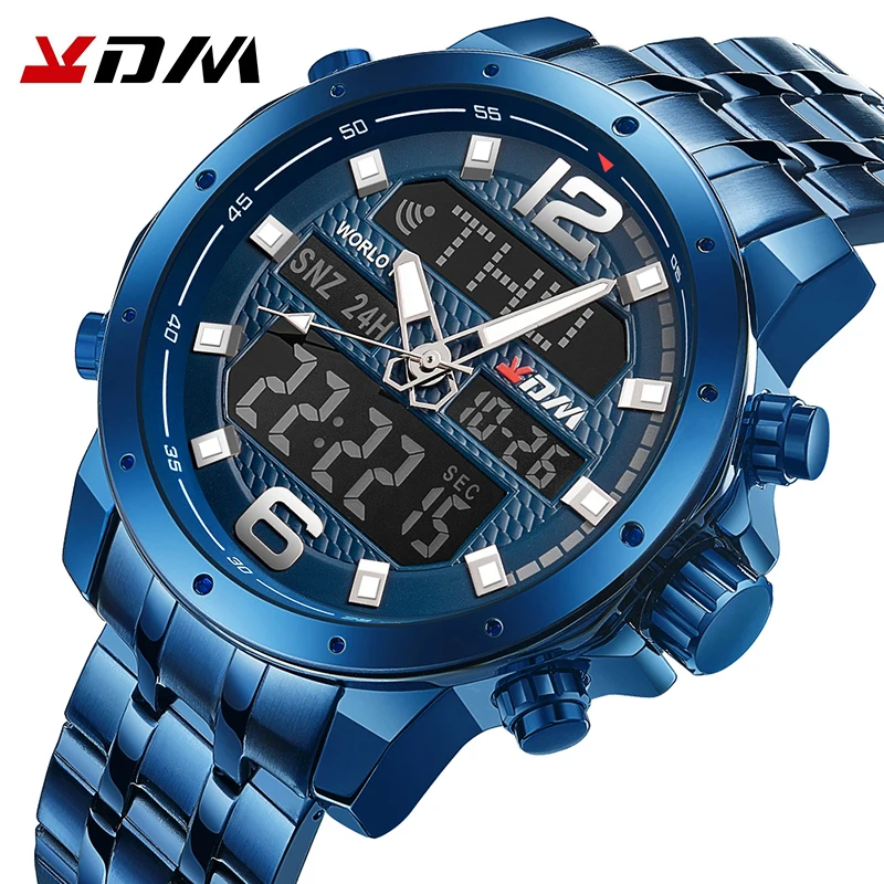 

KDM Mens Watch Waterproof Multifunction Stainless Steel Analog Digital LED Watches Quartz Sports Wristwatches