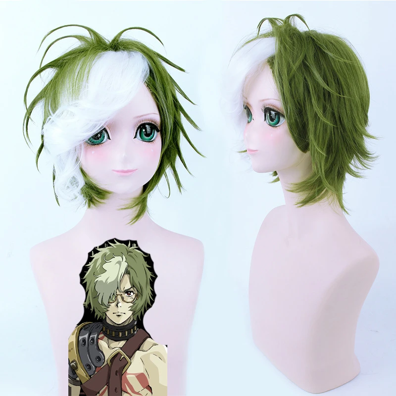 

Green White Mix Short Fluffy Synthetic Wig Kabaneri Of The Iron Fortress Ikoma Cosplay Wig Heat Resistance Fiber