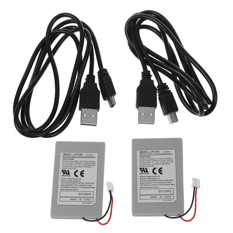 

For PS3 Wireless Controller Batteries 2pcs 1800mAh Rechargeable Replacement Battery for PS3 game controller Battery Pack + Cable