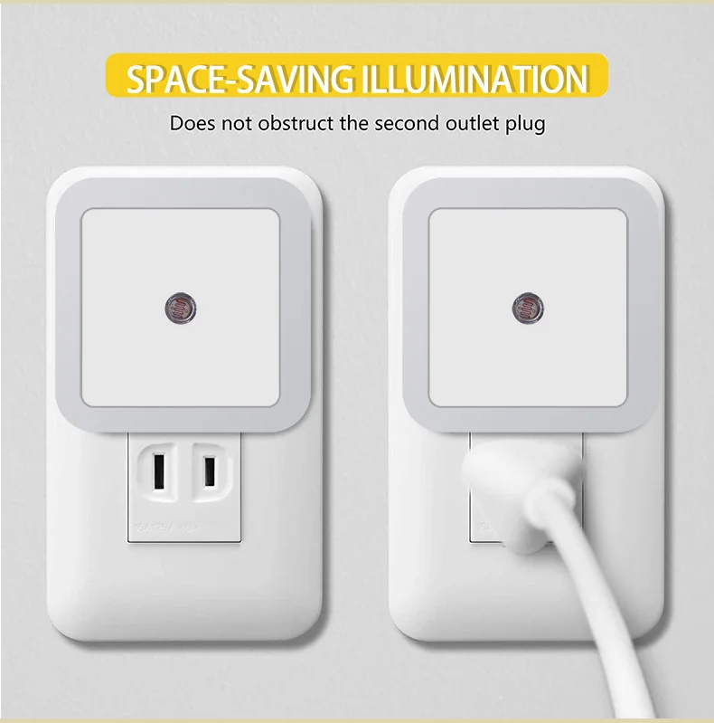 portable night light Square Smart Sensor LED Night Light Wall Socket Light 0.5W Bedroon With EU/US/UK Plug In Baby Nursery Atmosphere Light nite light