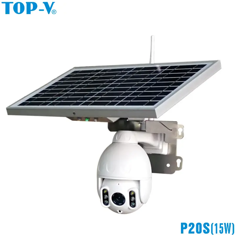 Solar Power Outdoor Speed Dome Camera PTZ 4x zoom 2MP AI auto tracking camera support p2p sound&light alarm