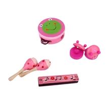 Набор из 6 Штук Деревянная музыкальная игрушка для детей Кастанет Маракас бубен Губная гармошка