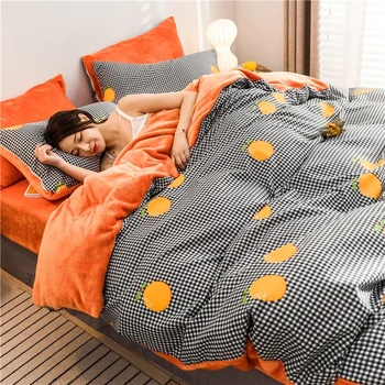 

Flannel Four-Piece Velvet Quilt Cover Bed Sheet Women's Law Levin Velvet Bed-Style Three-Piece Set