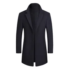 Осень-зима, мужской Тренч, модный, тонкий, деловой, длинный, однотонный, отложной воротник, кардиган, куртка, верхняя одежда