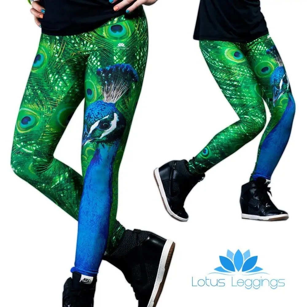 

New Style Peacock Pattern Digital Printing Sportswear Outdoor Skinny Leggings Polyester Elastic Force Breathable Leggings