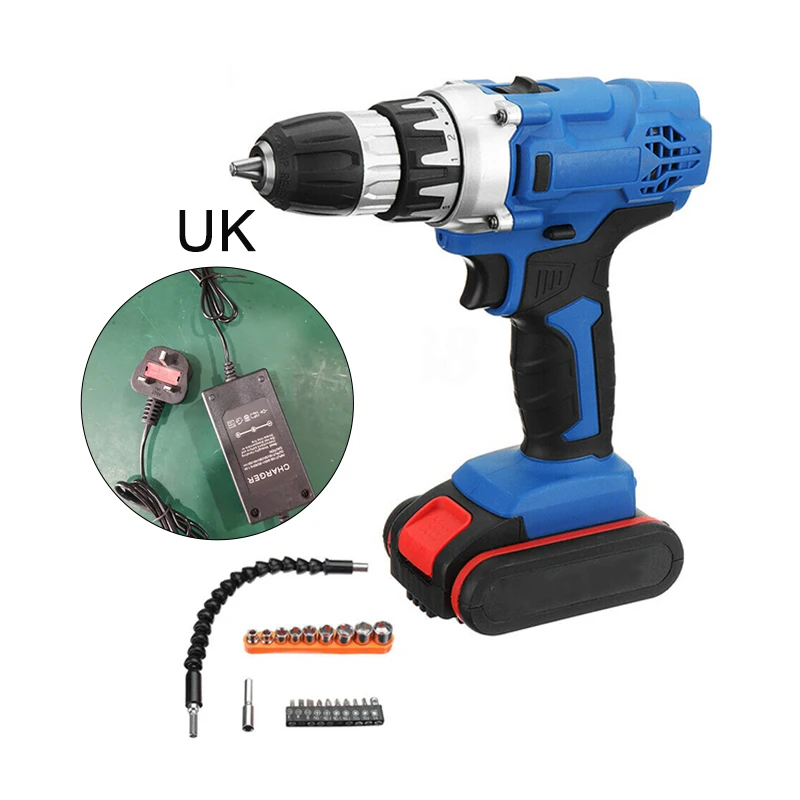 Cardan shaft 36V Electric Cordless Drill Screwdriver LED 2-Speed Li-Ion Battery Tool Set Battery charger Screwdriver head
