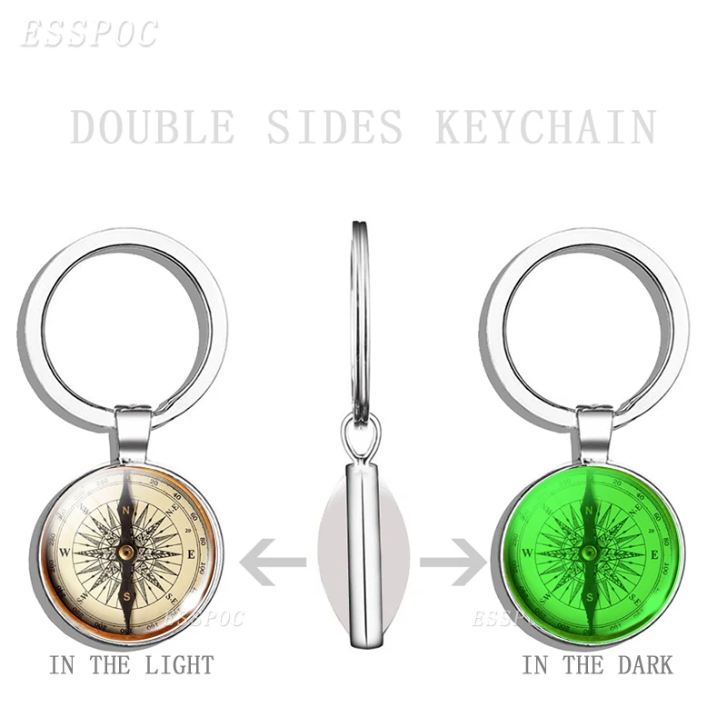 

Glow in Dark Compass Keychain Compass Pattern Luminous Double Side Glass Cabochon Pendant Keychain for Botfriend Gifts