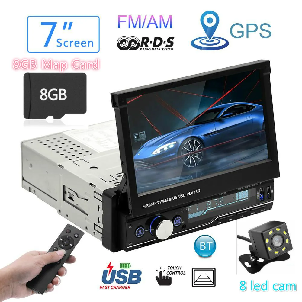 Автомагнитола Mp5 Плеер MP3 Авторадио Bluetooth RDS " 1 Din gps аудио стерео Авто складной экран FM/AM Зеркало Ссылка - Цвет: map-8ledcam