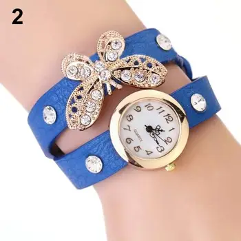 

wholesales new womenladies watch Women's Vintage Butterfly Rhinestone Faux Leather Bracelet Quartz Wrist Watch montre femme