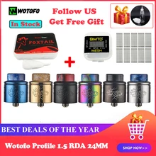 Wotofo профиль 1,5 RDA атомайзер 24 мм бак с 10 шт. сеткой катушки 0,12/0,13/0.15Ohm 20 шт. Лисохвост хлопок Squonker Pin vs King RDA