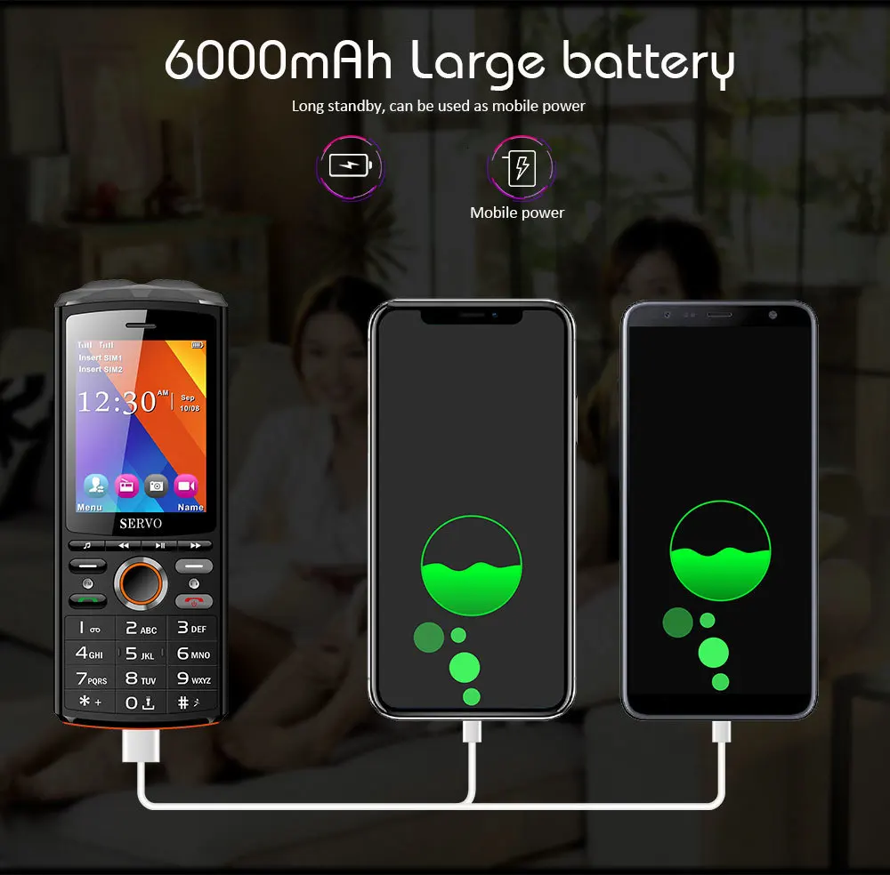 Внешний аккумулятор 6000 мАч, Bluetooth, музыкальные наушники, мобильный телефон, 2,8 дюймов, gsm, кнопочный недорогой, Две сим-карты, разблокировка, русская клавиатура, мобильный телефон